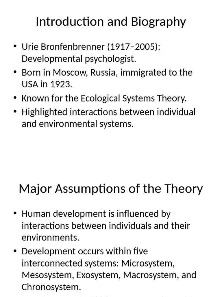 Urie Bronfenbrenner's Ecological Theory | PDF | Behavioural Sciences ...