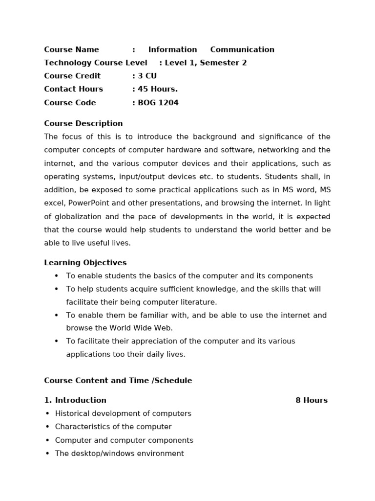 Intro to Information Communication Tech | PDF | Microsoft Word ...