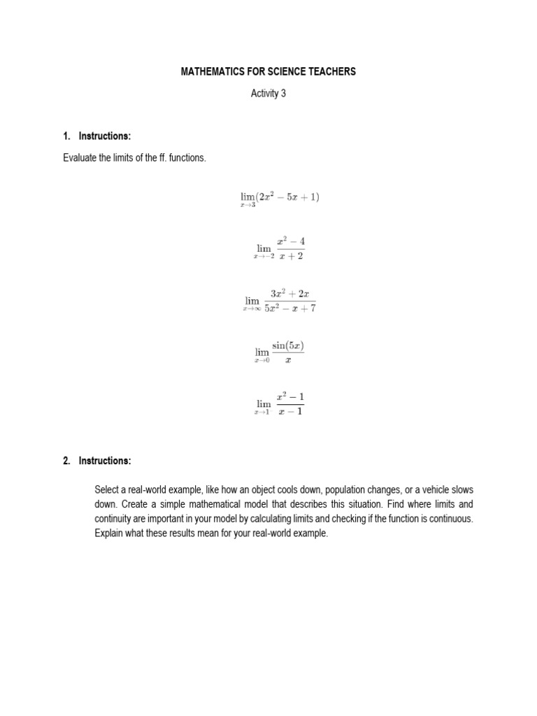 Activity 3. Mathematics For Science Teachers | PDF