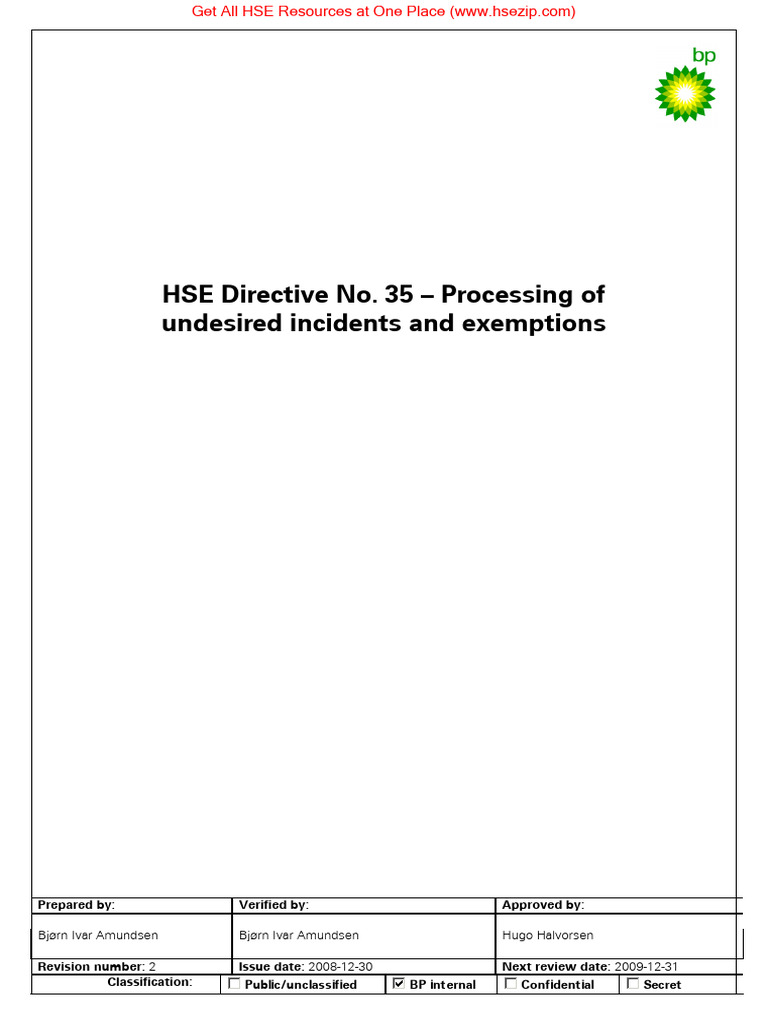 Undesired Incidents and Exemptions Processing Directive 35 | PDF ...