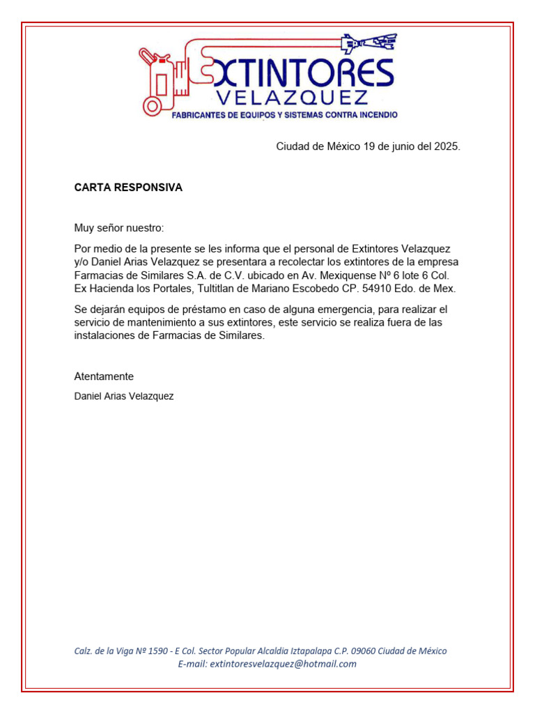 Carta Respnsiva de Extintores 2025 PDF