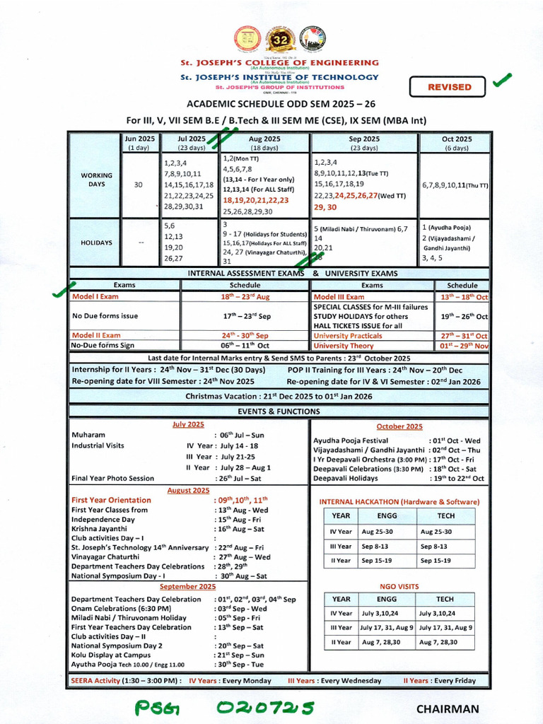 ACADEMIC SCHEDULE Odd Sem 2025-26 | PDF