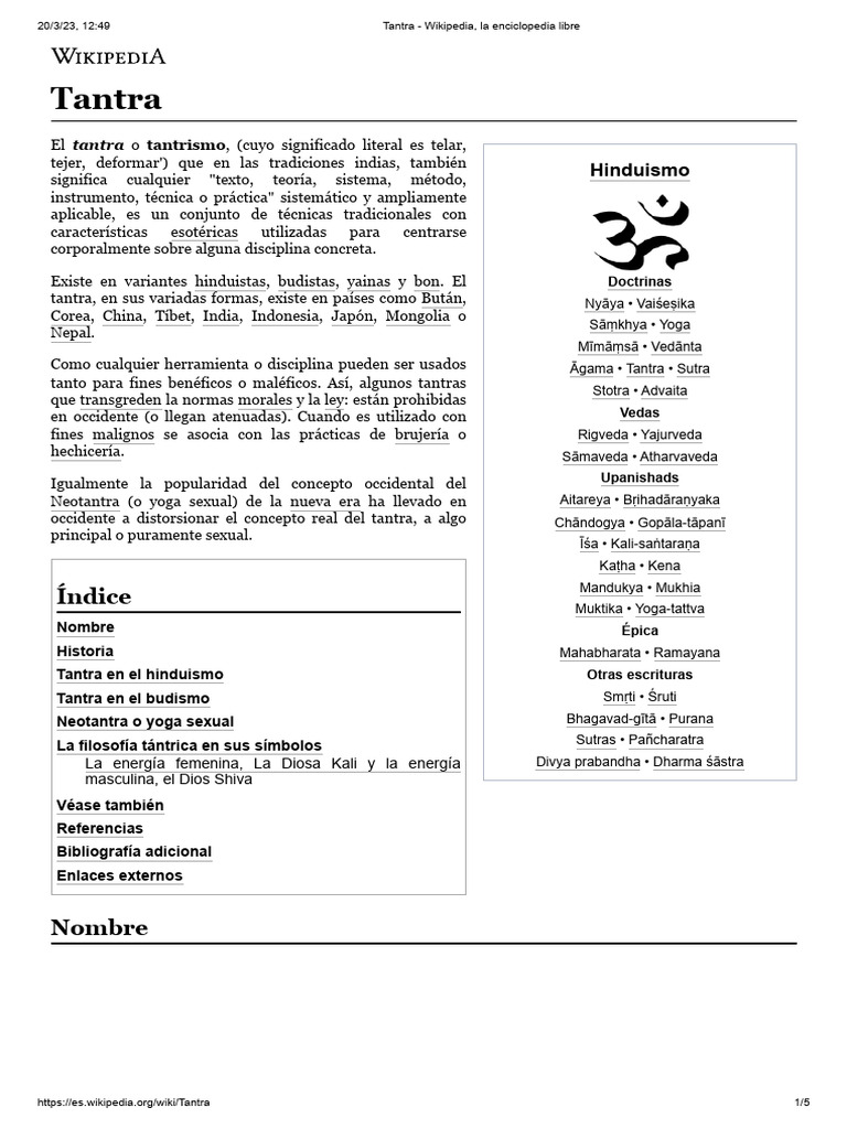 Tantra - Wikipedia, La Enciclopedia Libre | PDF | Tantra | Religiones ...