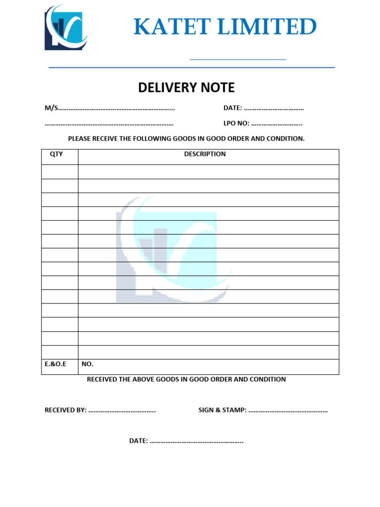 Delivery Note Template PDF | PDF