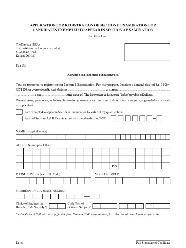 Section B Exam Registration Form | PDF | Government | Business