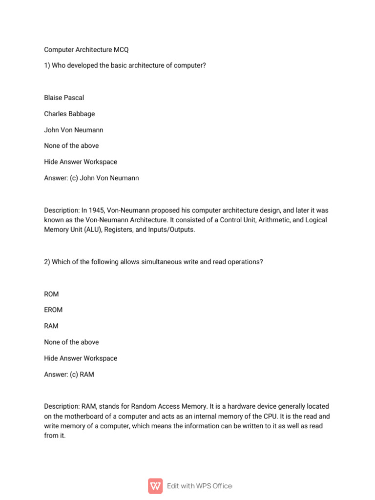 Computer Architecture MCQ | PDF | Byte | Computer Data Storage
