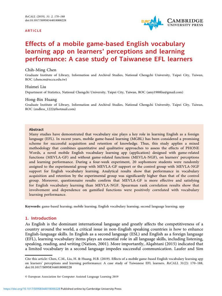 Mobile Game App Enhances EFL Vocabulary | PDF | Vocabulary | English As ...