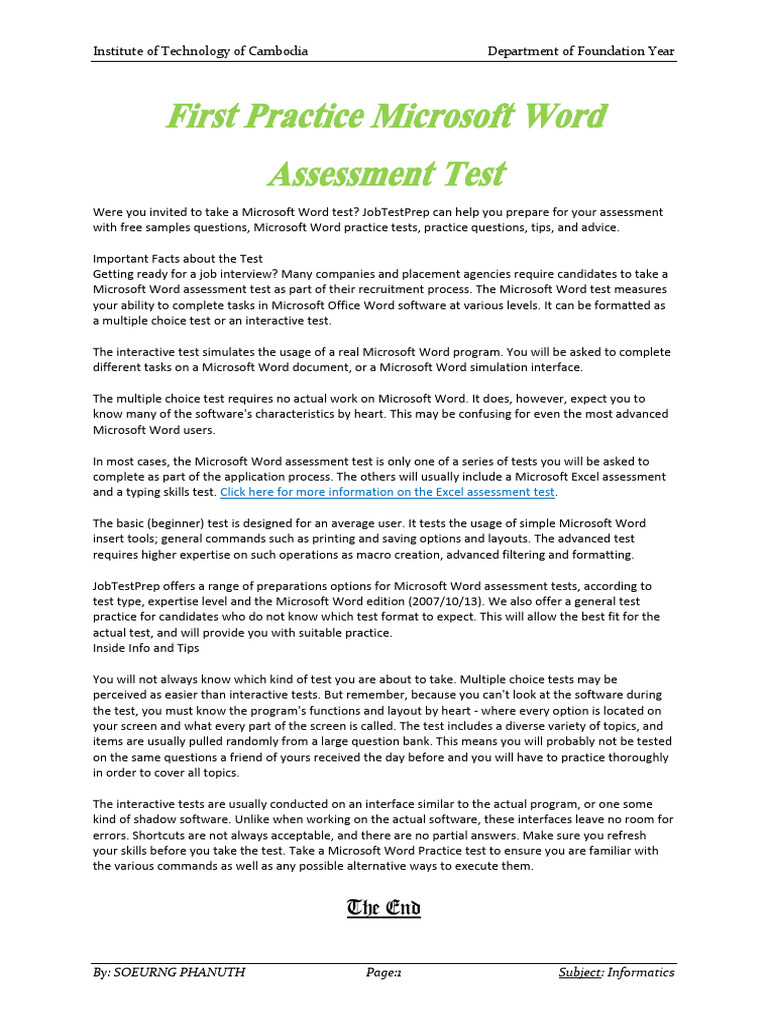 First Practise Soeurng Phanuth | PDF | Microsoft Word | Microsoft Excel