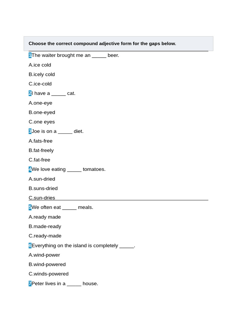 Compound Adjective Exercises | PDF