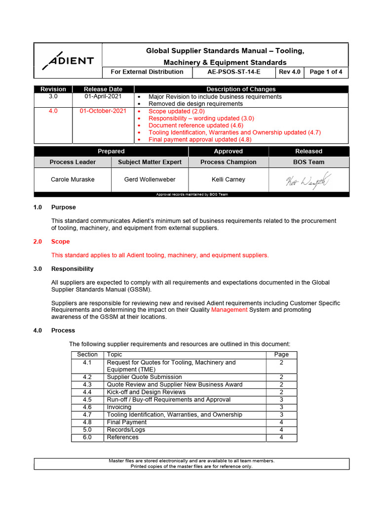 Adient Global Supplier Tooling Standards | PDF | Supply Chain | Business