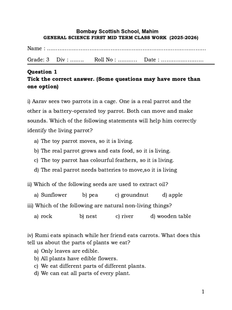 Grade 3 General Science Mid-Term Exam | PDF | Agriculture | Organisms