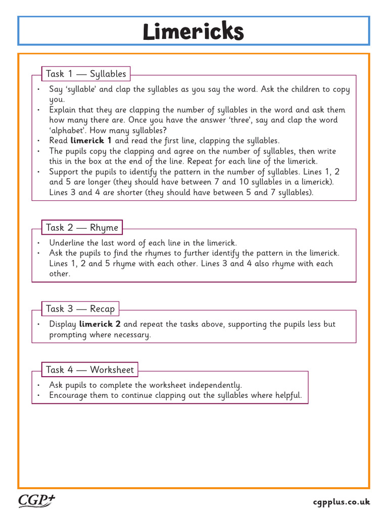 Teaching Limericks and Syllables | PDF | Limerick (Poetry)