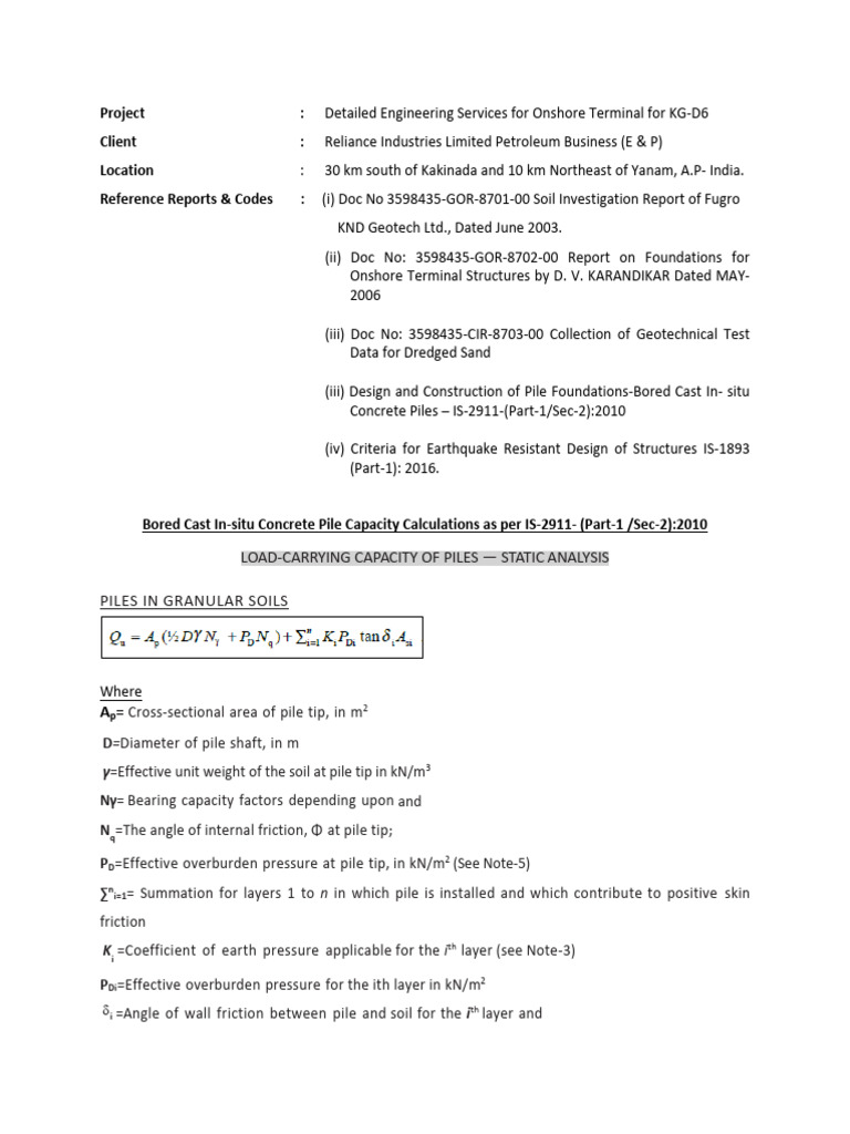 Pile Capacity Analysis for KG-D6 Terminal | PDF | Deep Foundation ...