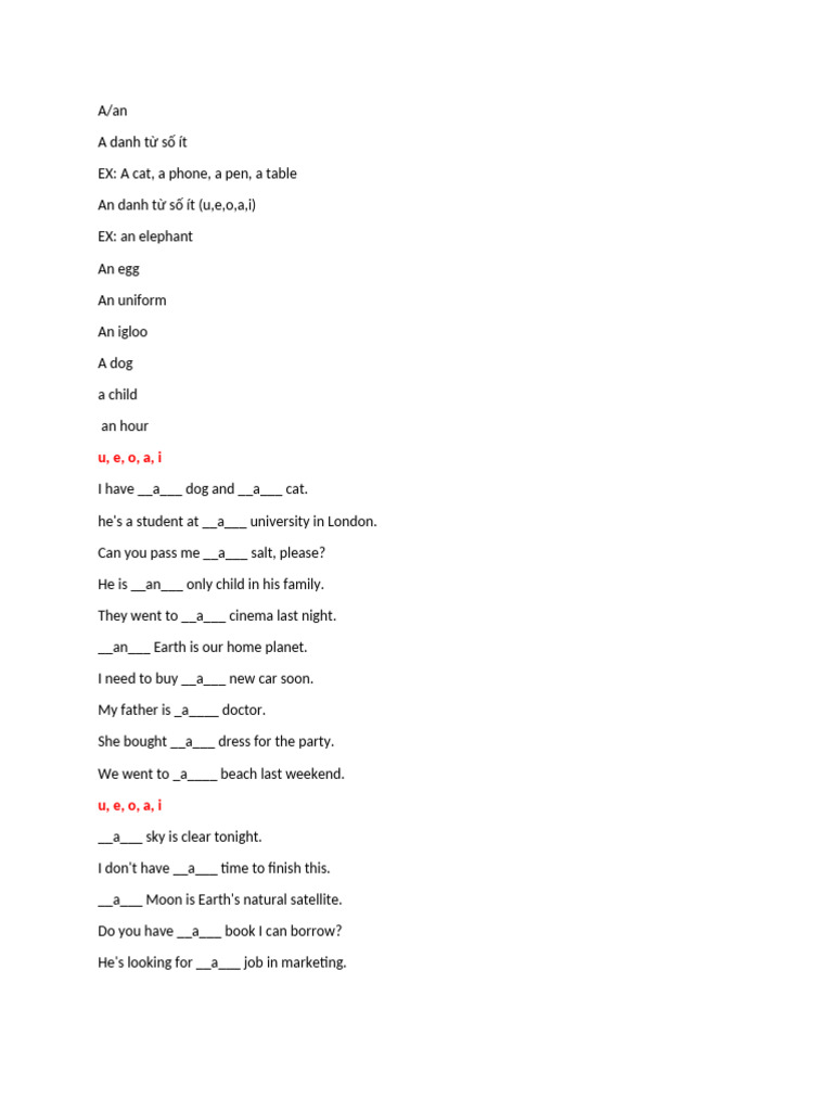 A vs. An: English Grammar Guide | PDF