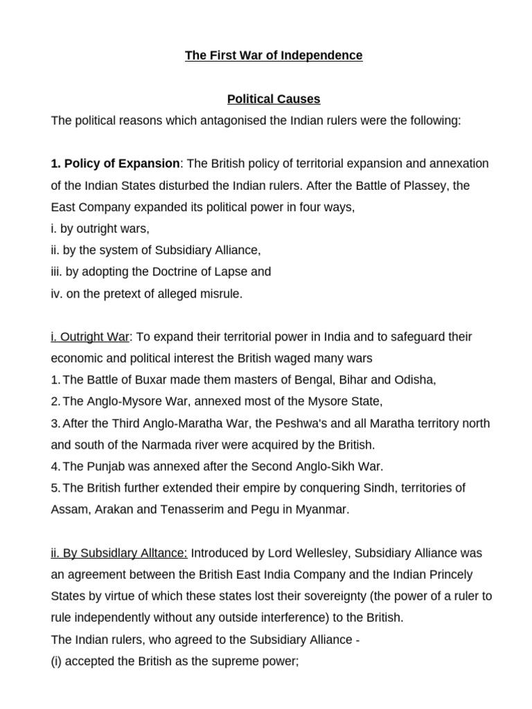 The First War of Independence | PDF | Indian Rebellion Of 1857 ...