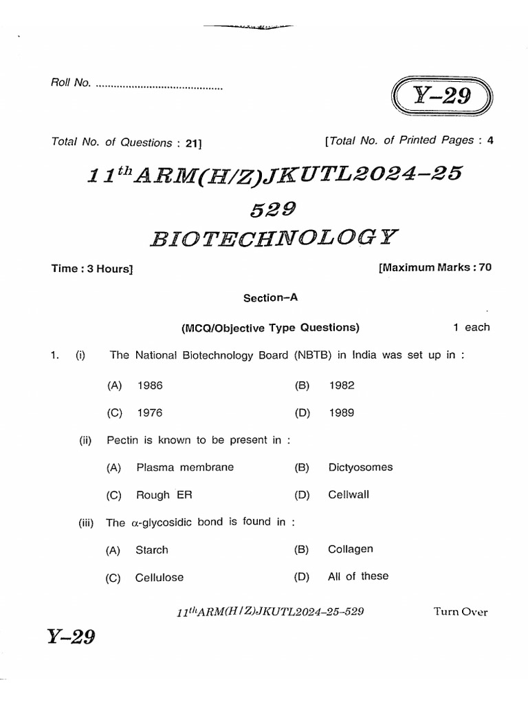 Biotechnology Exam Questions 2024-25 | PDF | Cell (Biology) | Gene