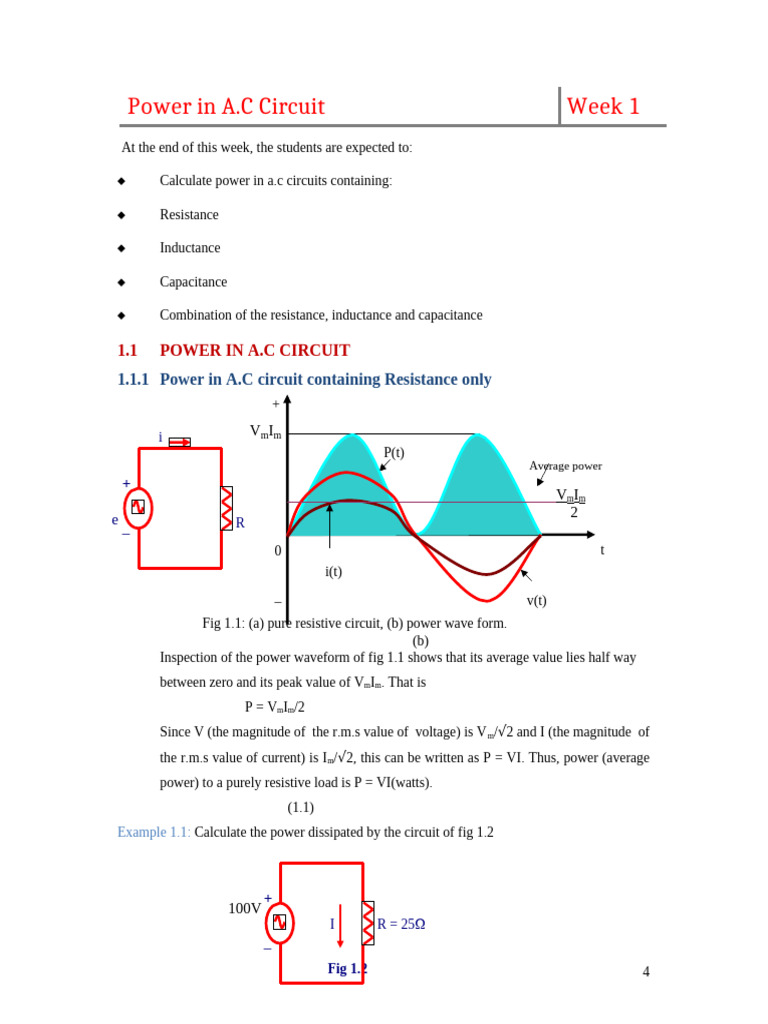 Power Calculation in A.C. Circuits | PDF | Ac Power | Metrology