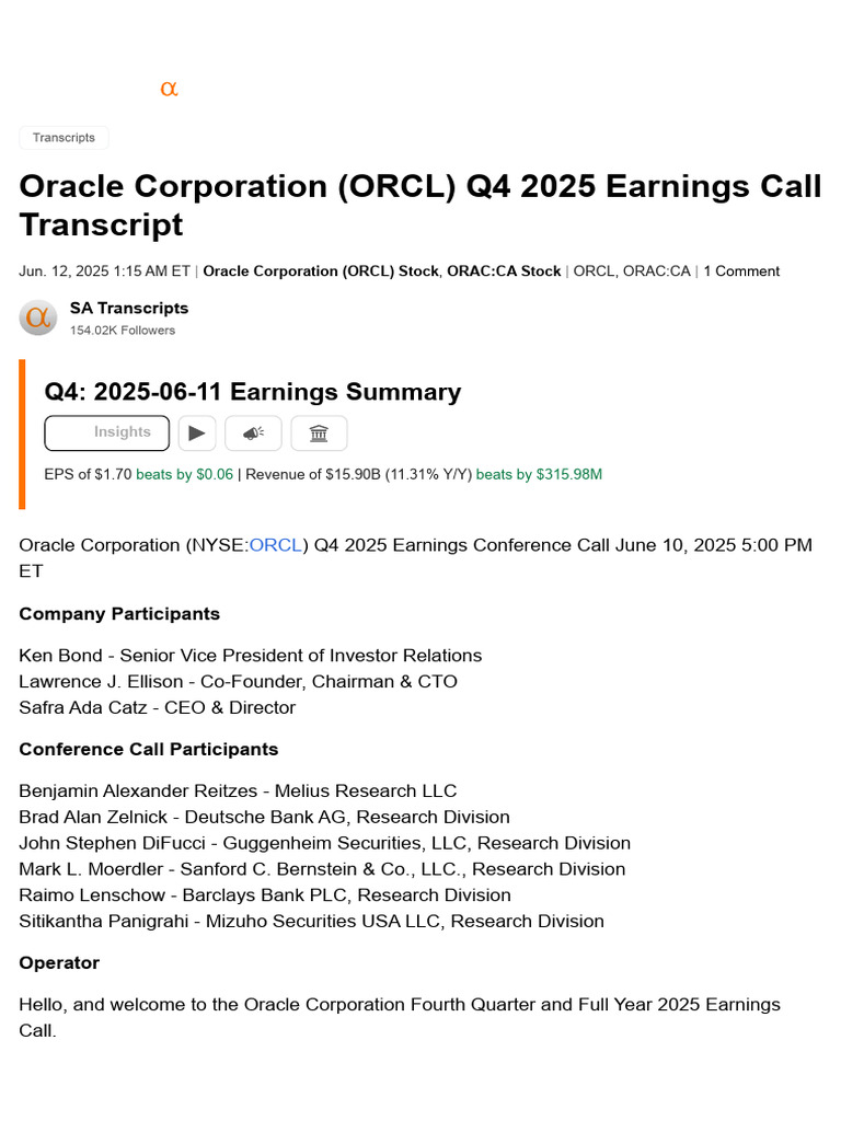 Oracle Q4 FY2025 Earnings Overview | PDF | Cloud Computing | Oracle ...