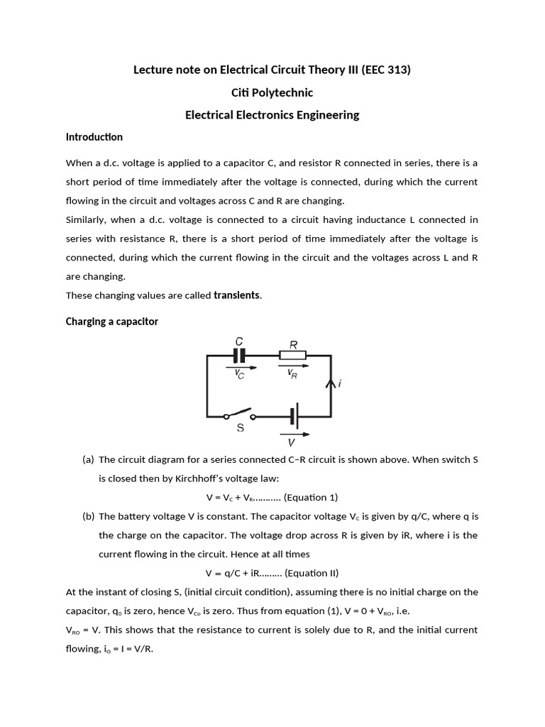 DC Transient Analysis in Circuit Theory | PDF | Transmission Line ...