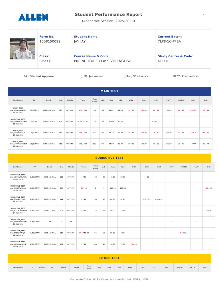 JAY JAY - S Performance Report | PDF | Standardized Tests | Student ...