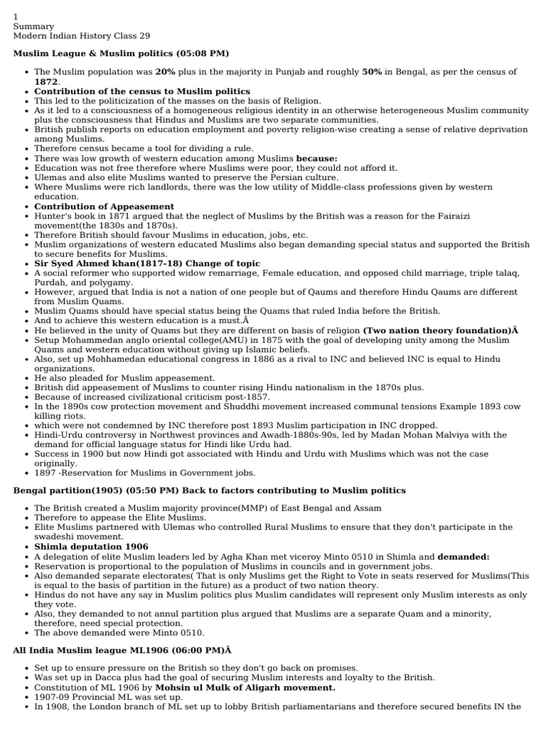 Modern Indian History Class 29 - 100123 | PDF | British Raj | Indian ...