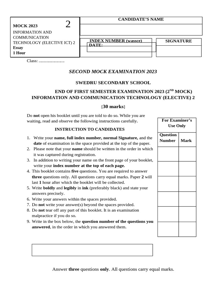 2023 ICT Mock Exam Paper Guide | PDF