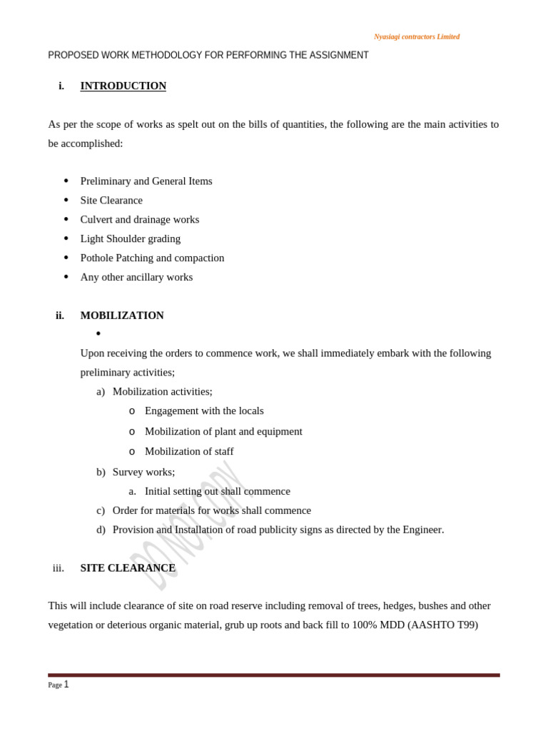 Proposed Roadwork Methodology Plan | PDF | Road | Safety