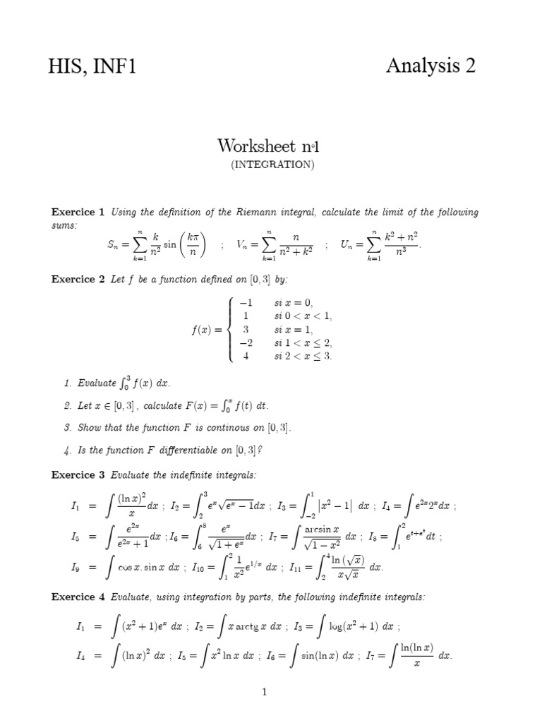 Integration Exercises for Mathematics Students | PDF | Integral ...