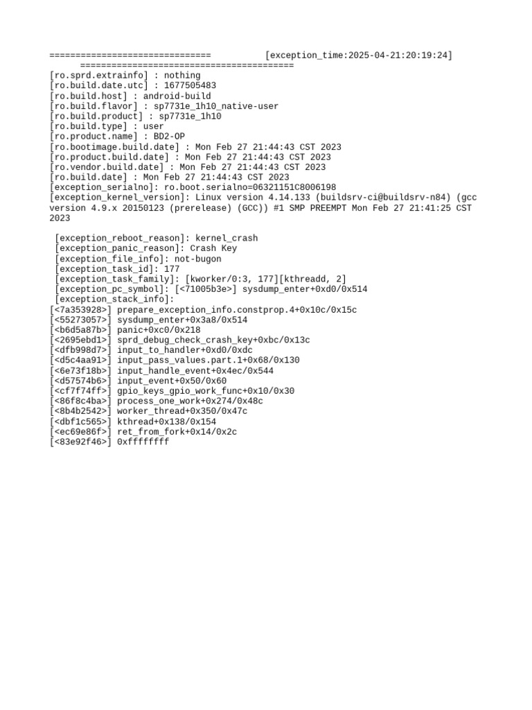 Android Kernel Crash Report Summary | PDF