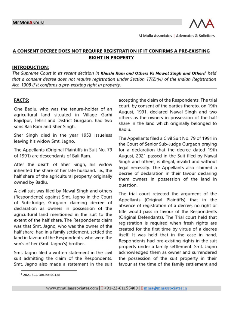 A Consent Decree Does Not Require Registration If It Confirms A Pre ...