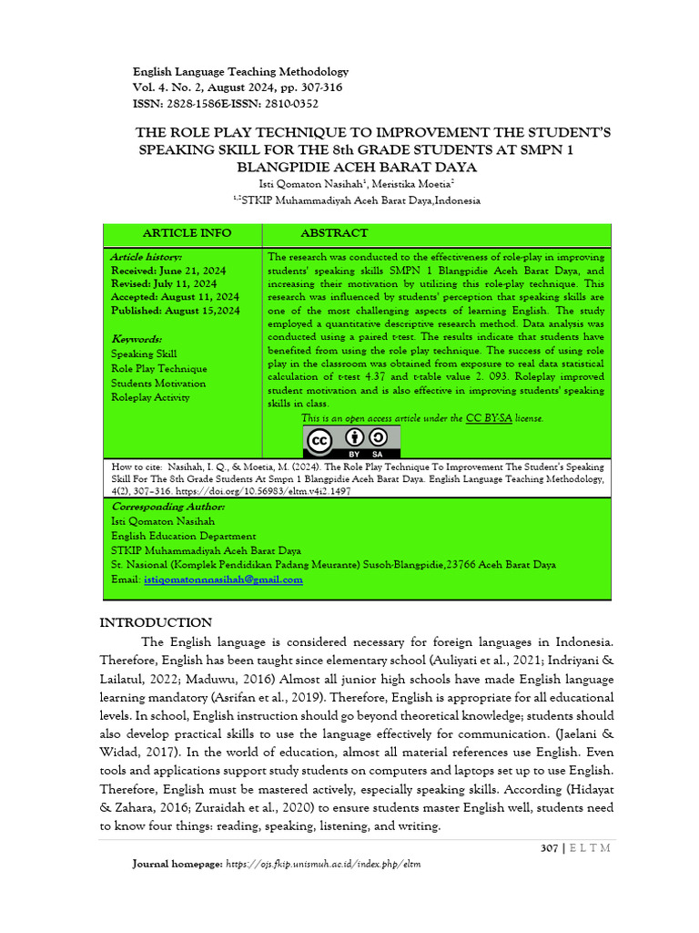Role Play to Enhance Speaking Skills | PDF | Teachers | Statistics
