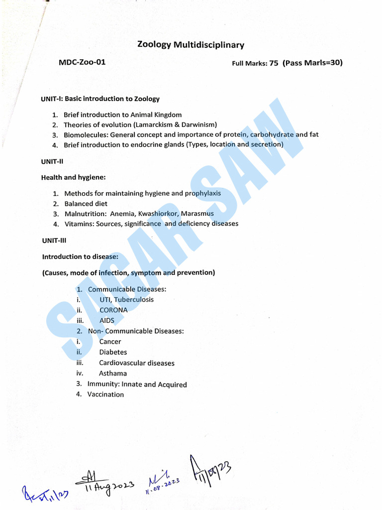 MDC Zoology Semester 1 | PDF