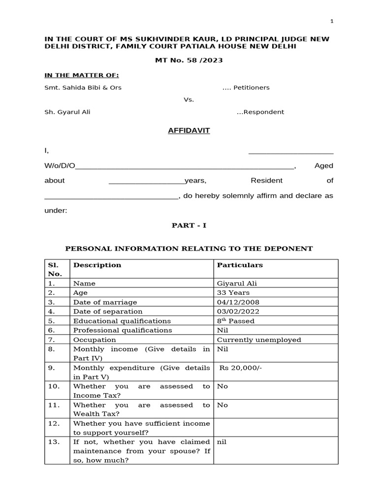 Affidavit of Assets for Maintenance Case | PDF | Expense | Loans