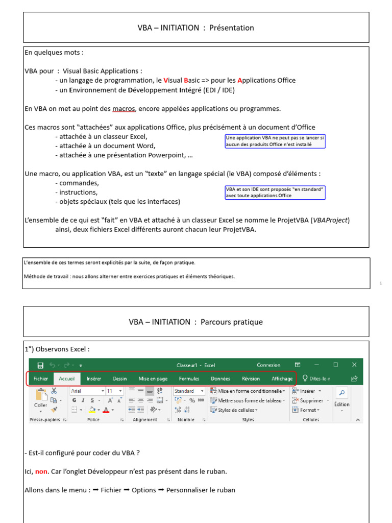Initiation à VBA pour Excel | PDF | Microsoft Excel | Visual Basic for ...