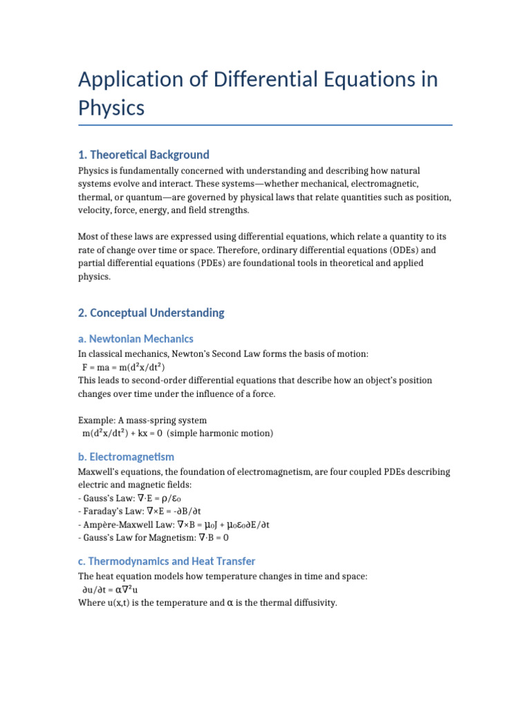 Differential Equations in Physics Applications | PDF | Field (Physics ...