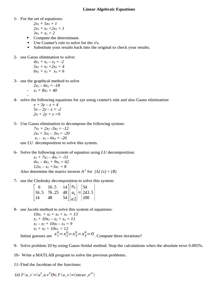 Sheet About Algebraic Equtions | PDF | Computational Science | Algebra