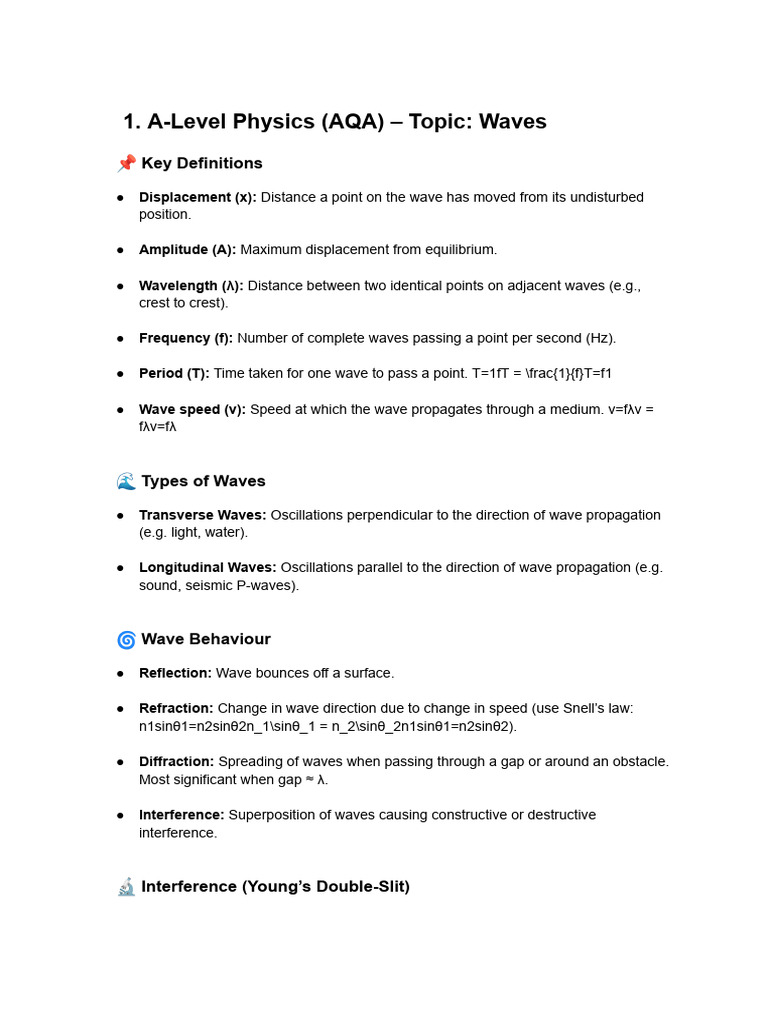 A Level Physics Waves Key Defenitions | PDF