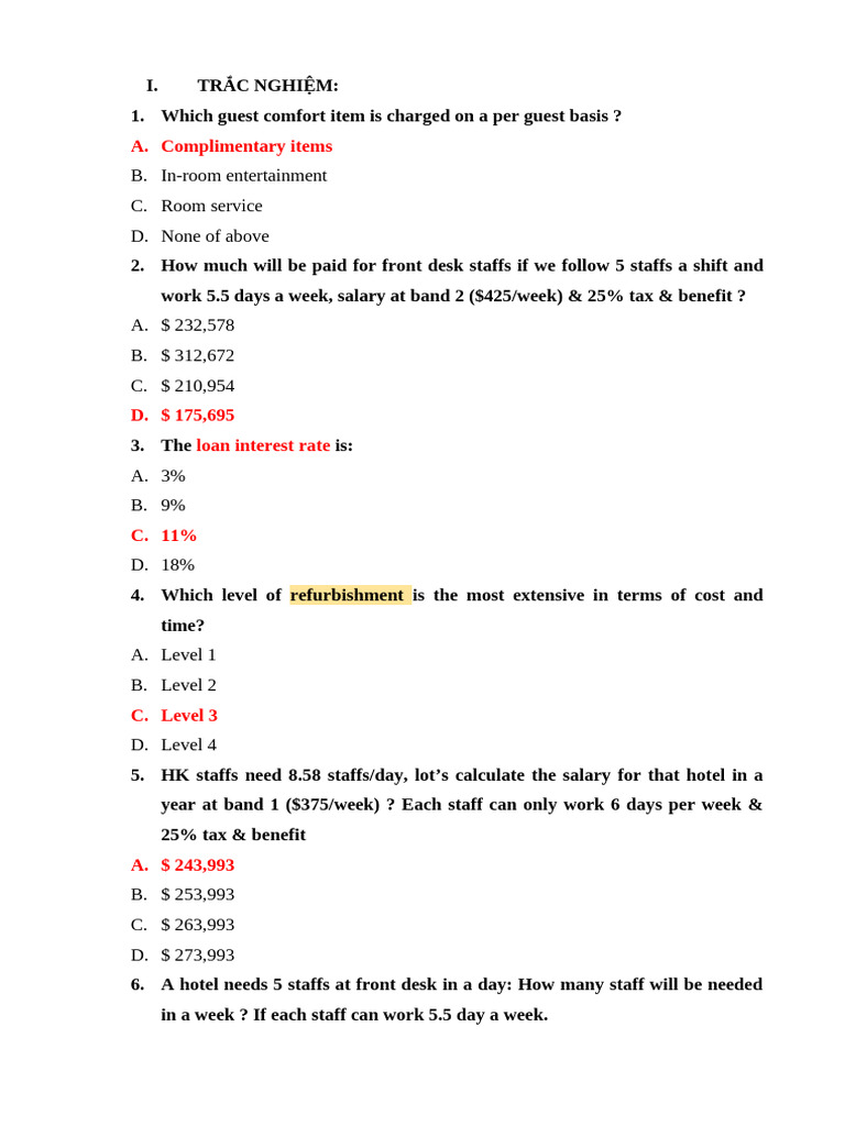 Hotel Management Simulation Questions and Answers | PDF | Depreciation | Expense