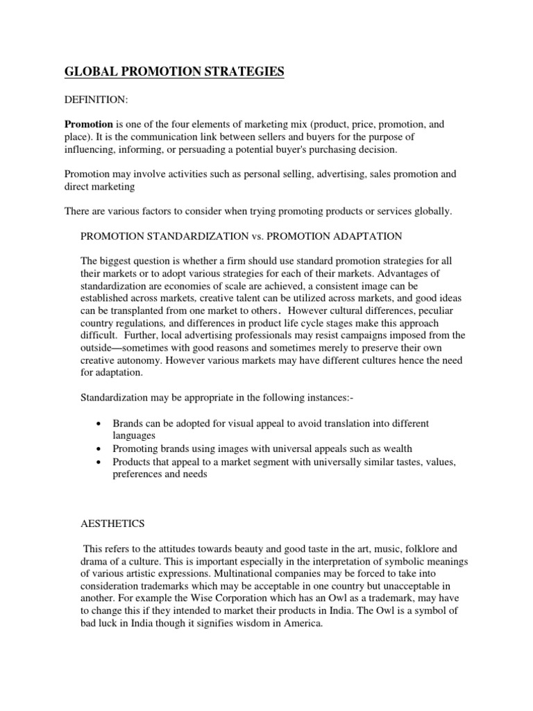 Global Promotion Strategies Overview | PDF | Advertising | Promotion ...