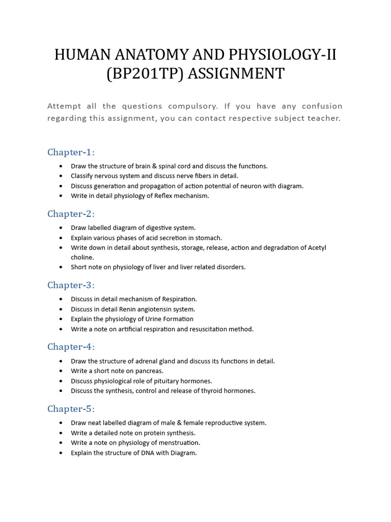 Human Anatomy & Physiology-II (BP201TP) - Assignment | PDF