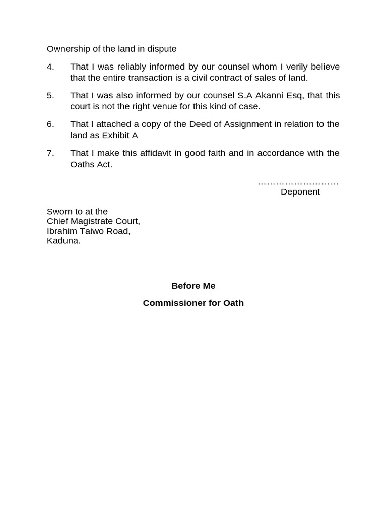 Land Ownership Dispute Affidavit | PDF