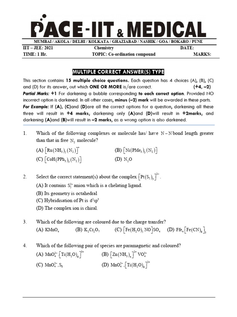 Co Ordination Compound (Questions) | PDF | Coordination Complex | Isomer
