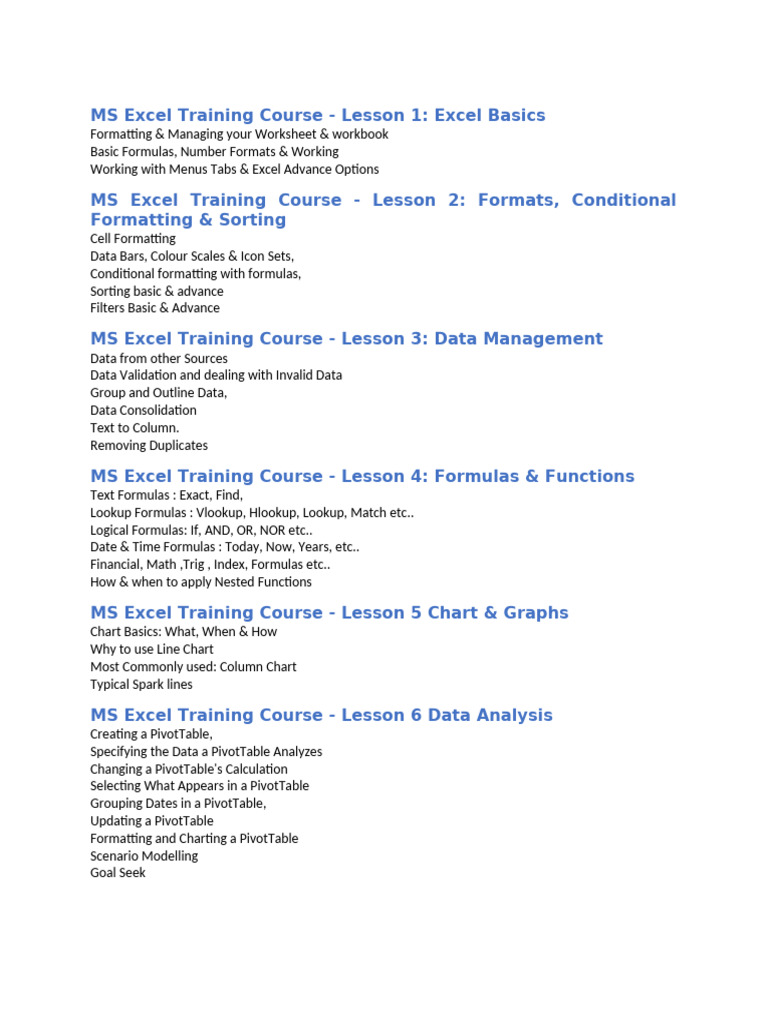 MS Excel Training Course Overview | PDF