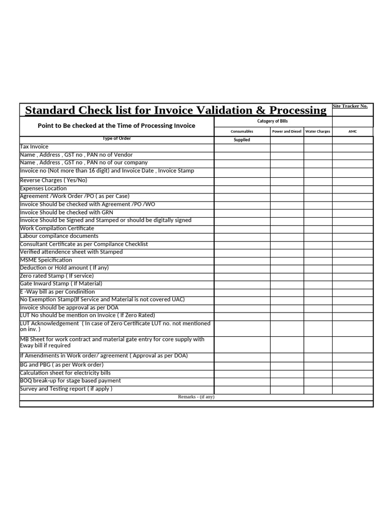 Invoice Validation & Processing Checklist | PDF