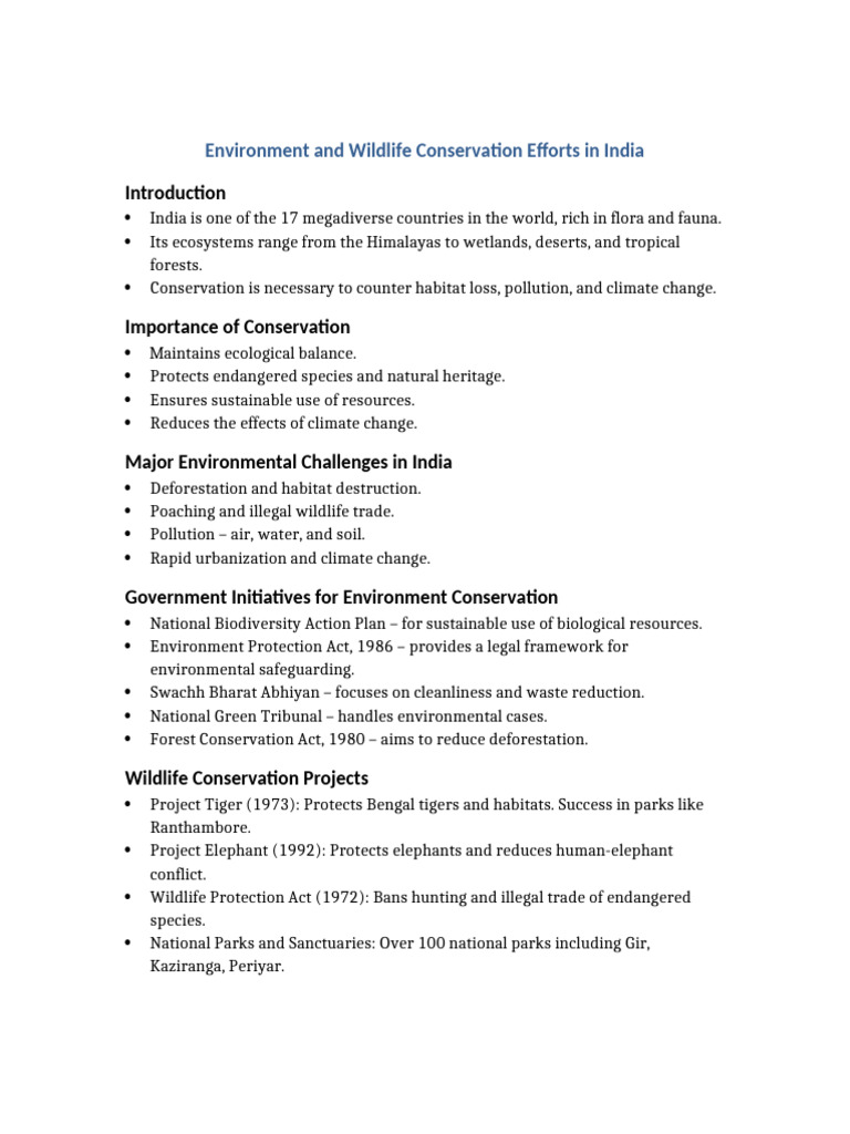 Conservation Efforts in India's Environment | PDF | Conservation ...