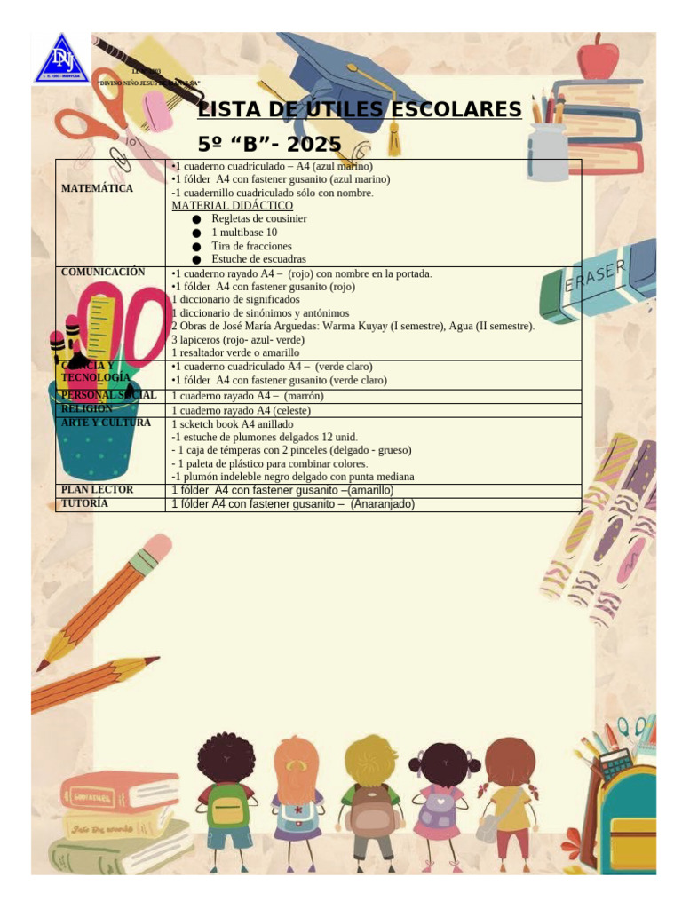Lista de Utiles 2025 | PDF | Arco iris | Color