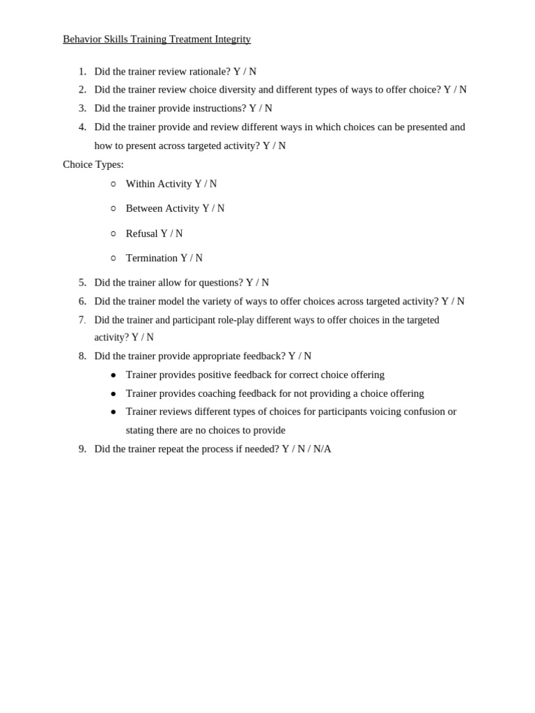 Psy 700 BST Training Treatment Integrity | PDF