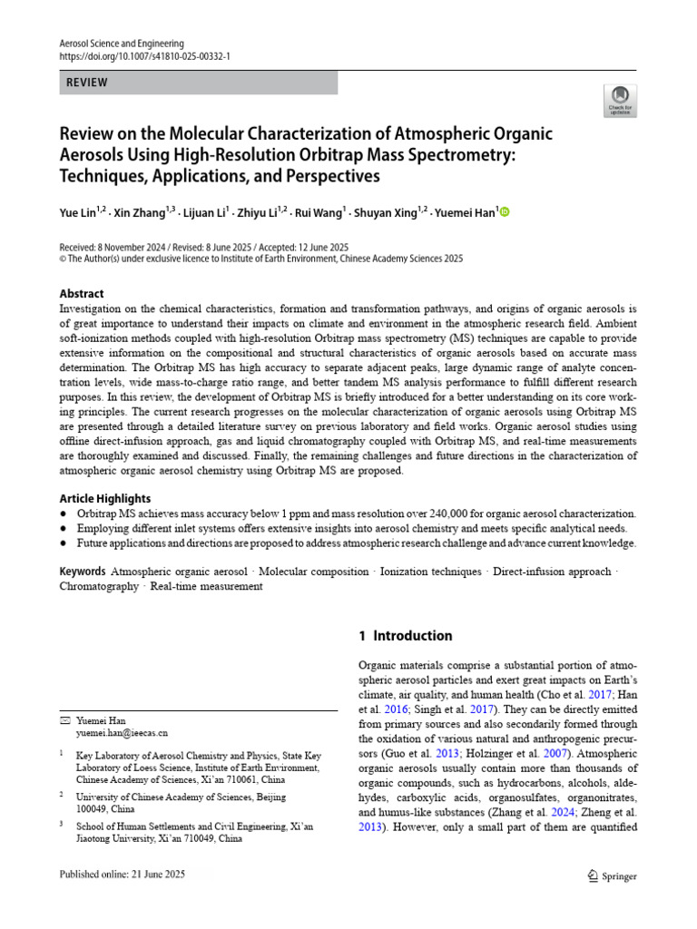 Orbitrap MS for Organic Aerosol Analysis | PDF | Mass Spectrometry ...