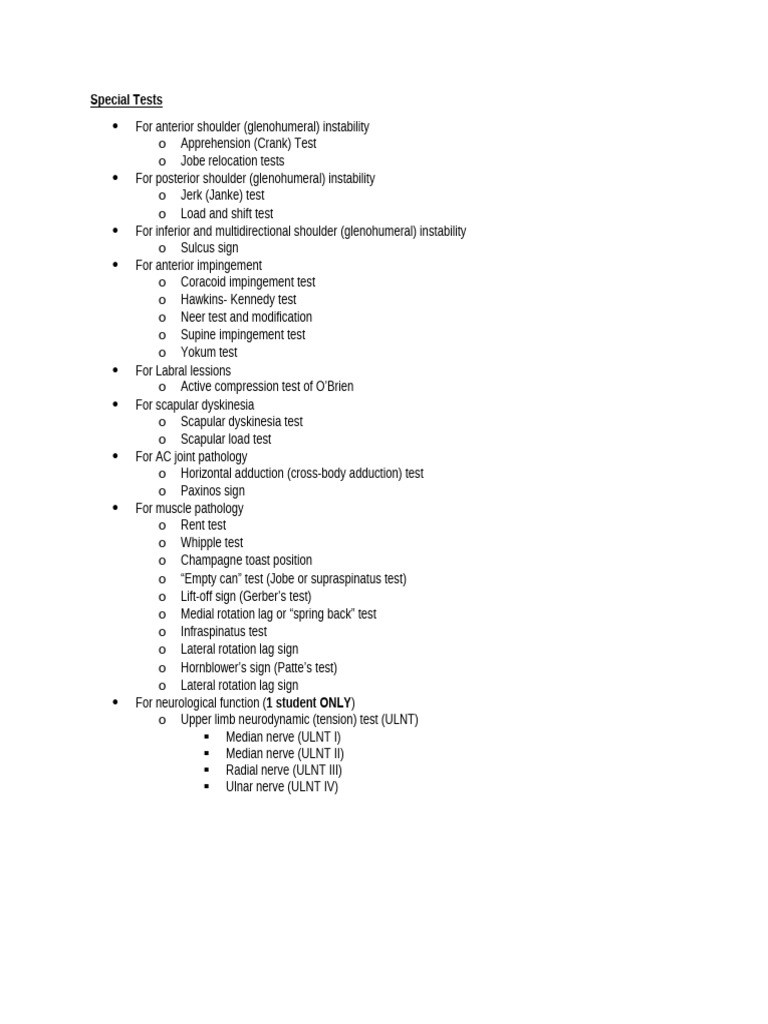 Essential Shoulder Special Tests Guide | PDF