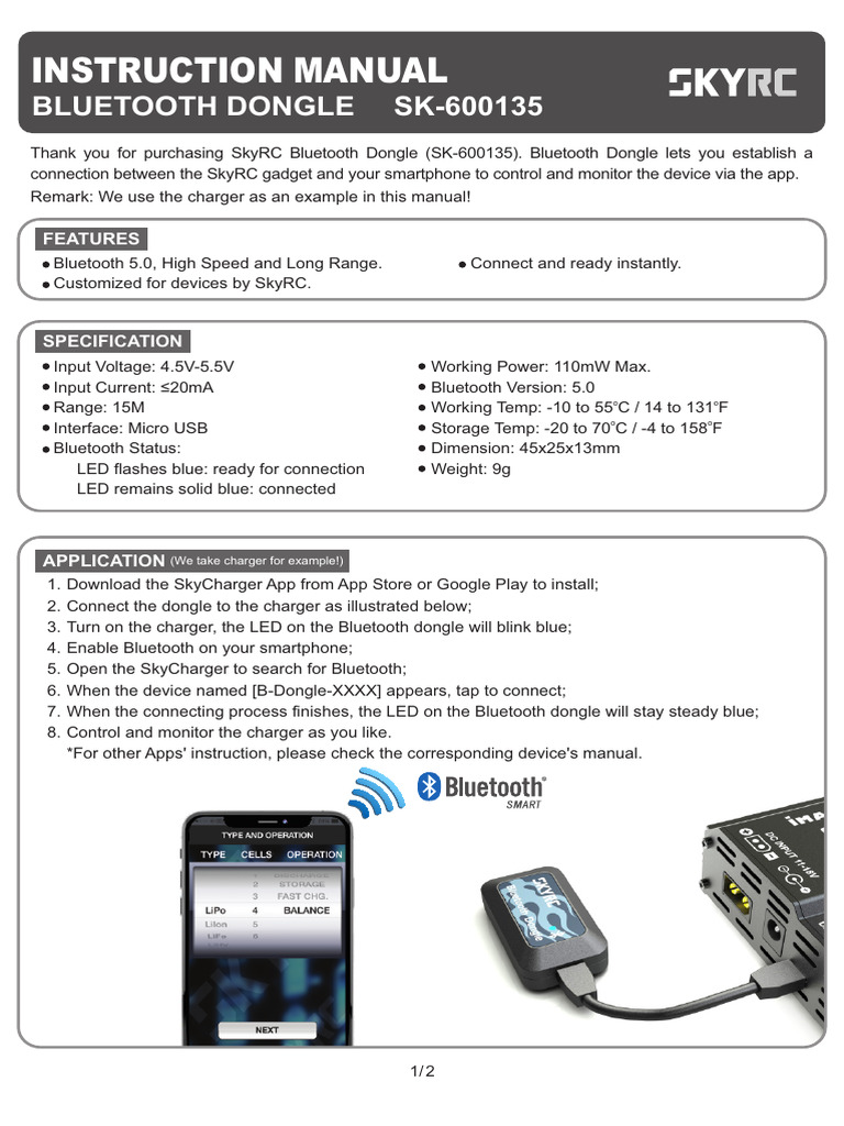 SkyRC Bluetooth Dongle Manual | PDF | Bluetooth | Mobile App